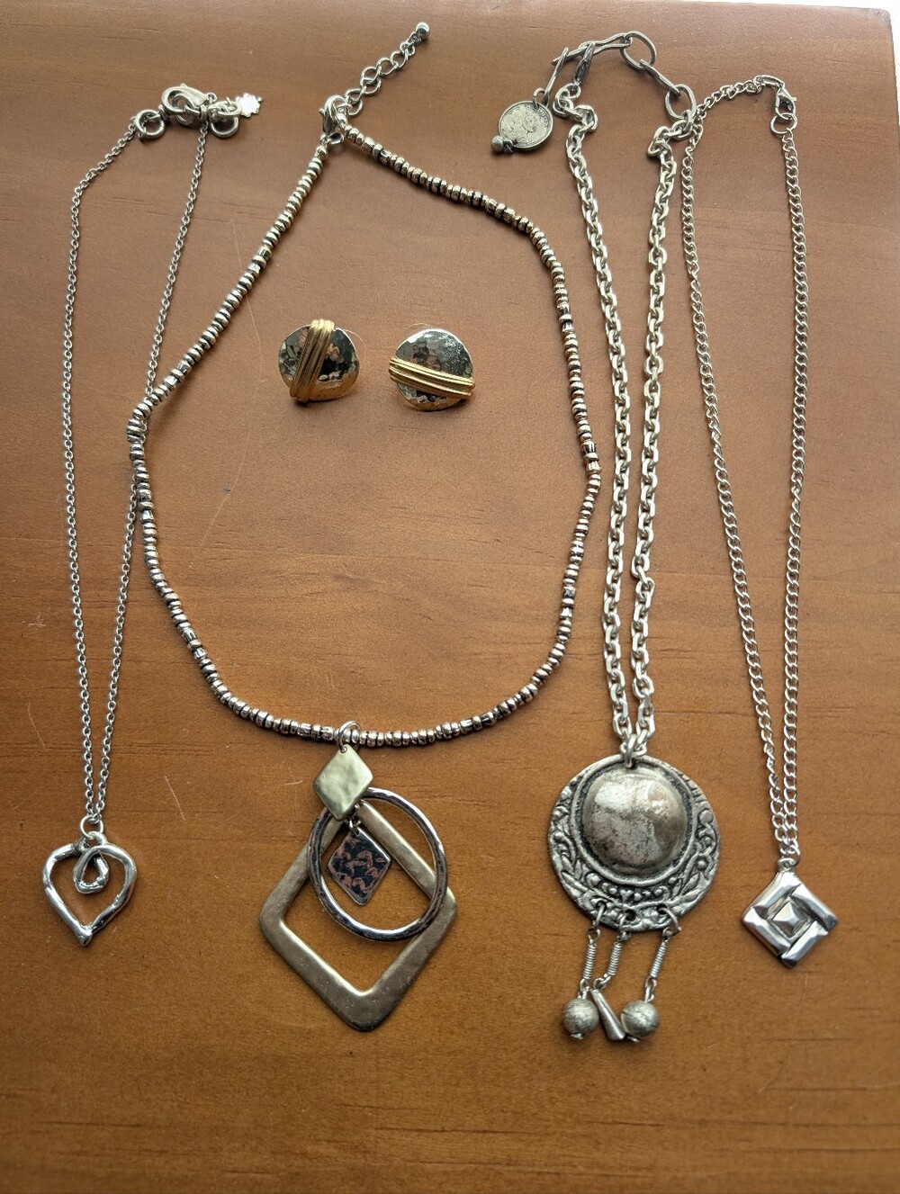 Eclectic Reworked Vintage Jewelry Bundle | 4 Necklaces + Silver Earrings
